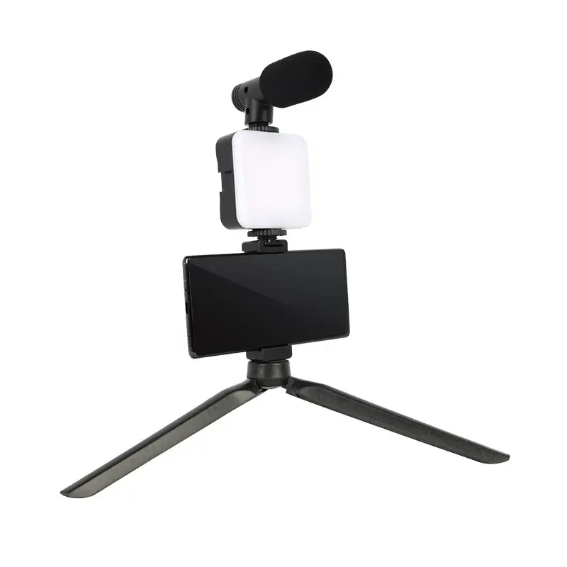 Phone Video Vlog Making Kit Vlogging Kit con Grip Rig, micrófono de escopeta, luz LED y kit de Youtube remoto inalámbrico