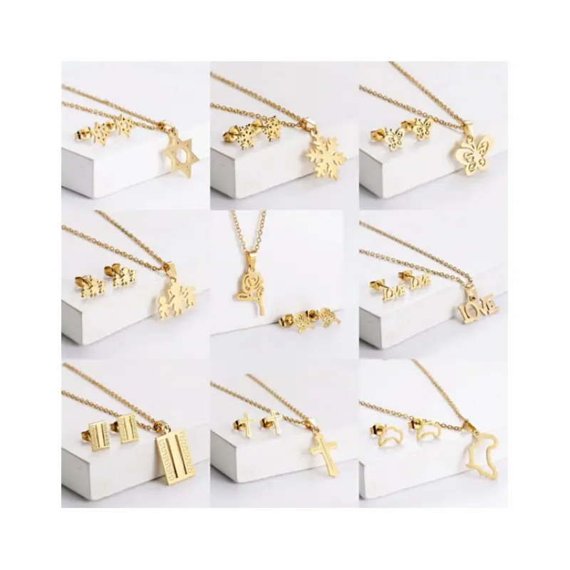 الأكثر مبيعًا علامة تجارية رخيصة دبي مطلية بالذهب من الفولاذ المقاوم للصدأ مجوهرات قلادة قلادة أقراط مجموعة مجوهرات قلادة