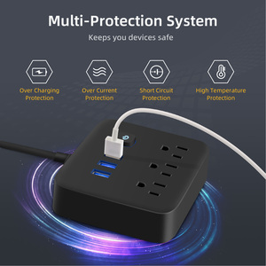 2024新批发电气3插座电源板，带3个Usb A端口110V智能充电输出扁平美国插头扩展插座
