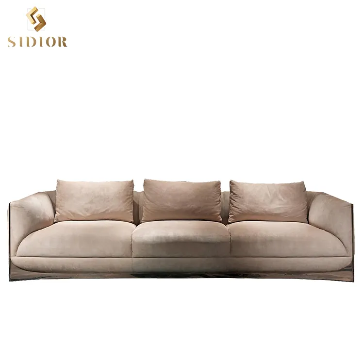 Sofa kulit 4 kursi Italia desain Modern kulit asli untuk ruang tamu Sofa Vila casing Kayu 1 buah Set Sofa furnitur