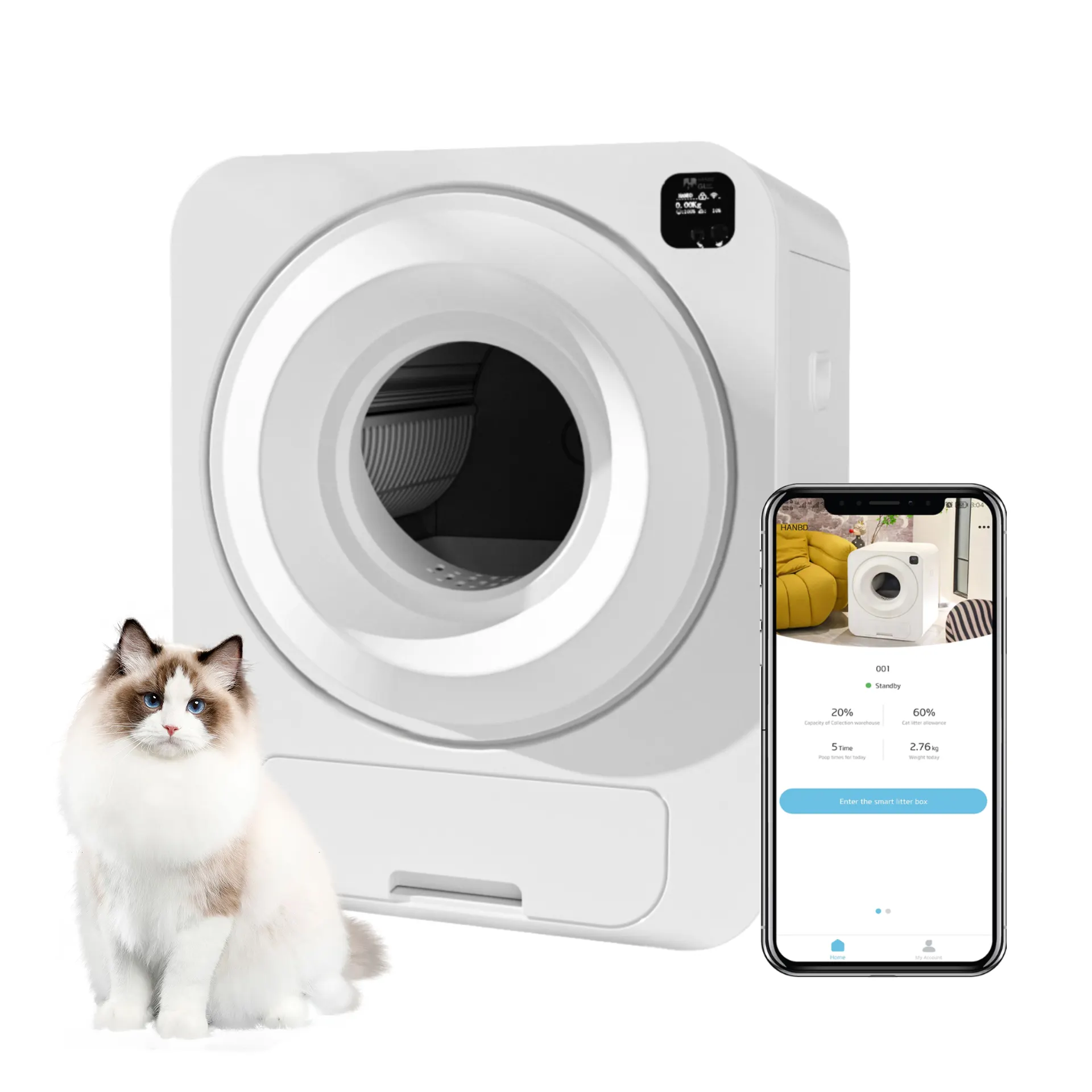 ओजोन गंधहरण मोबाइल एप्लिकेशन नियंत्रण बिल्ली शौचालय Detachable और धो सकते हैं स्वत: स्मार्ट बिल्ली कूड़े बॉक्स