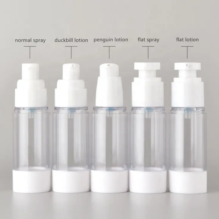 Venta al por mayor 30 ml 1oz cosméticos bomba de plástico botella crema cuidado de la piel bomba plana botellas sin aire para muestra embalaje de viaje