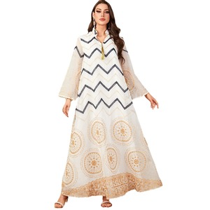 Amazon orta doğu sınır ötesi müslüman uzun elbise işlemeli Polyester için bahar mütevazı yaz için kadın güzel mütevazı elbise - Product Image 5