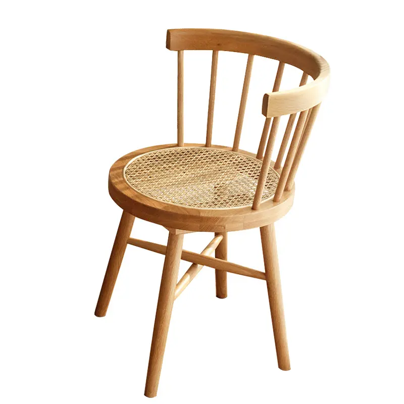 Silla moderna de madera Natural para comedor, asiento lateral de comedor, cojín de ratán de madera de fresno
