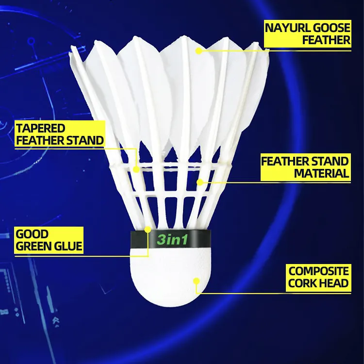 Hibrid 3 in 1 kaliteli 12 adet 2 katmanlı PU mantar 100% kaz tüyü badminton federball profesyonel turnuva için