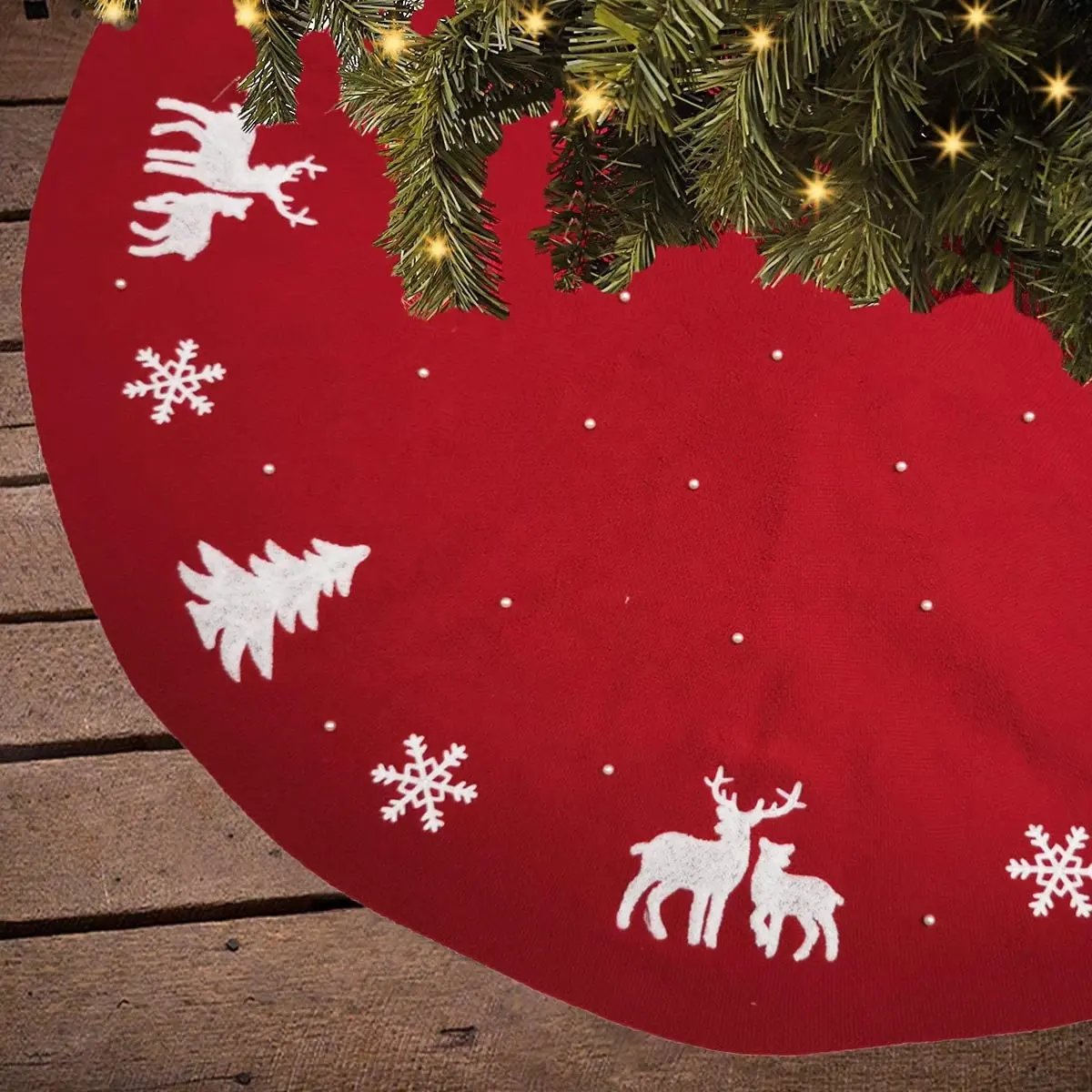 New product ideas 2023 wholesale santa folding crochet red 48" christmas tree skirt for christmas tree