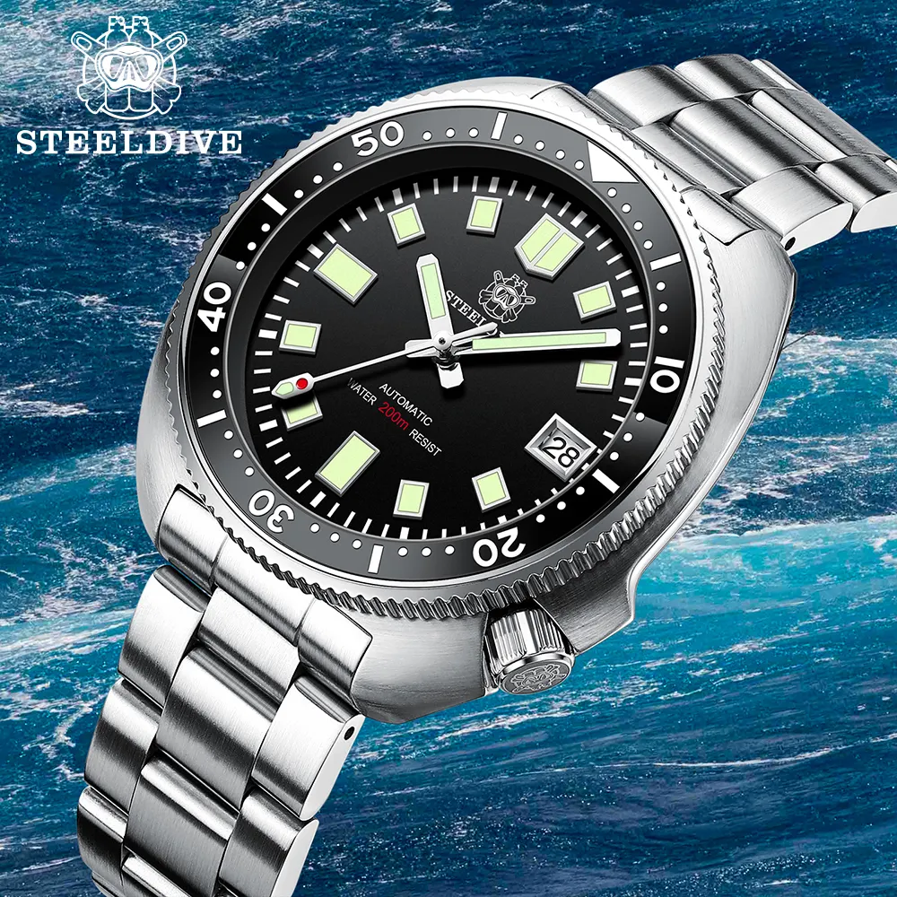 Steeldive relógio de mergulho automático, relógio de mergulho de marca sd1998, à prova d' água de 20atm, com alta qualidade