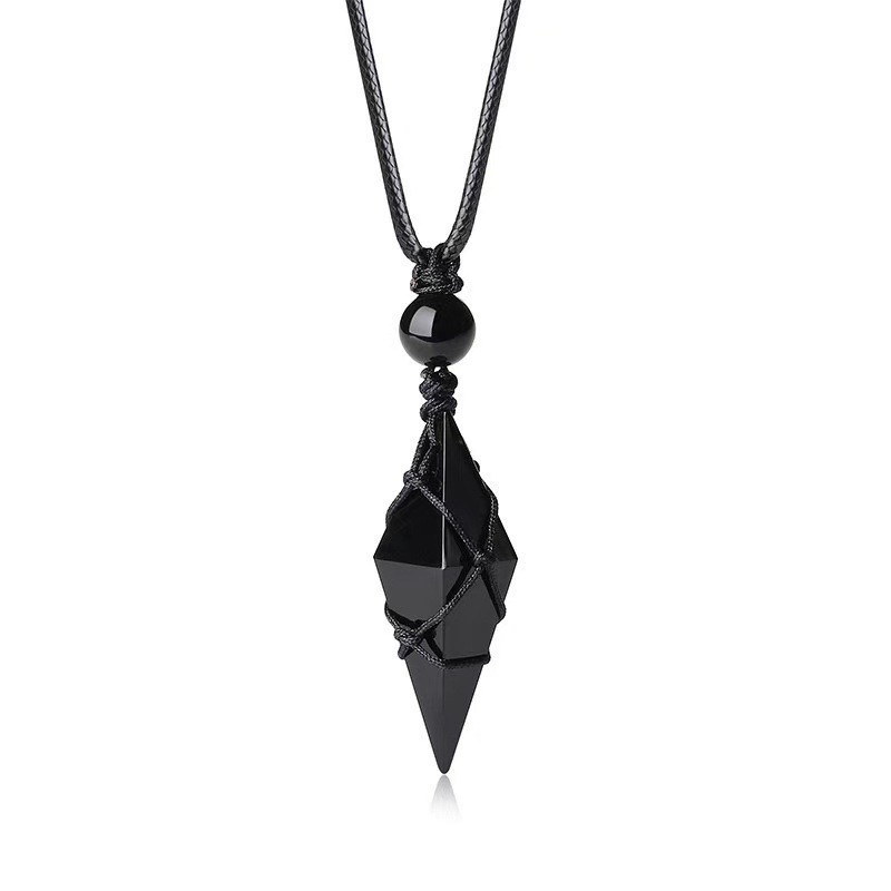 Diamond-shaped black obsidian pendant