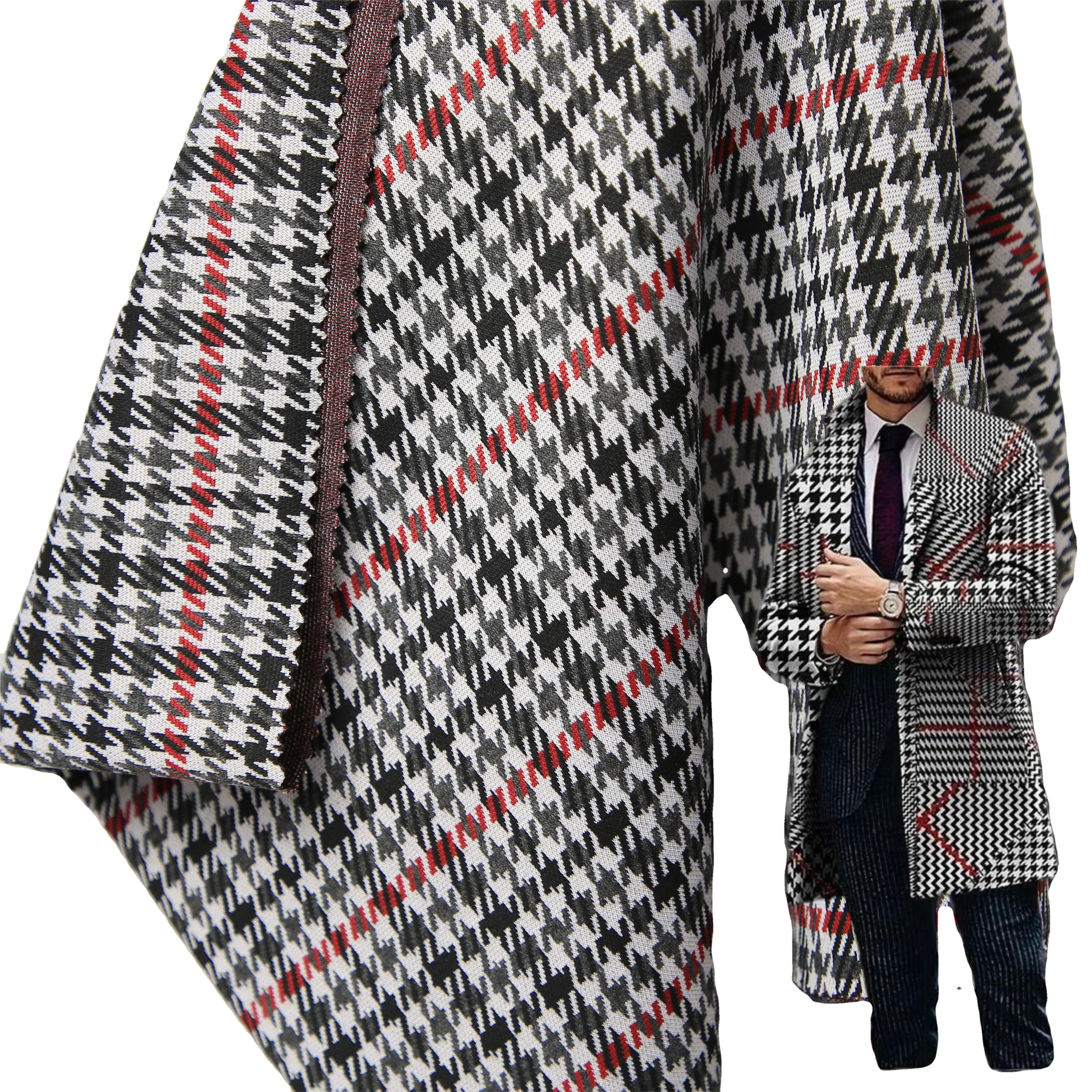 Personalizado 302GSM patrones lisos comprobar organza Tweed estiramiento Sherpa pata de gallo brocado tela jacquard para ropa