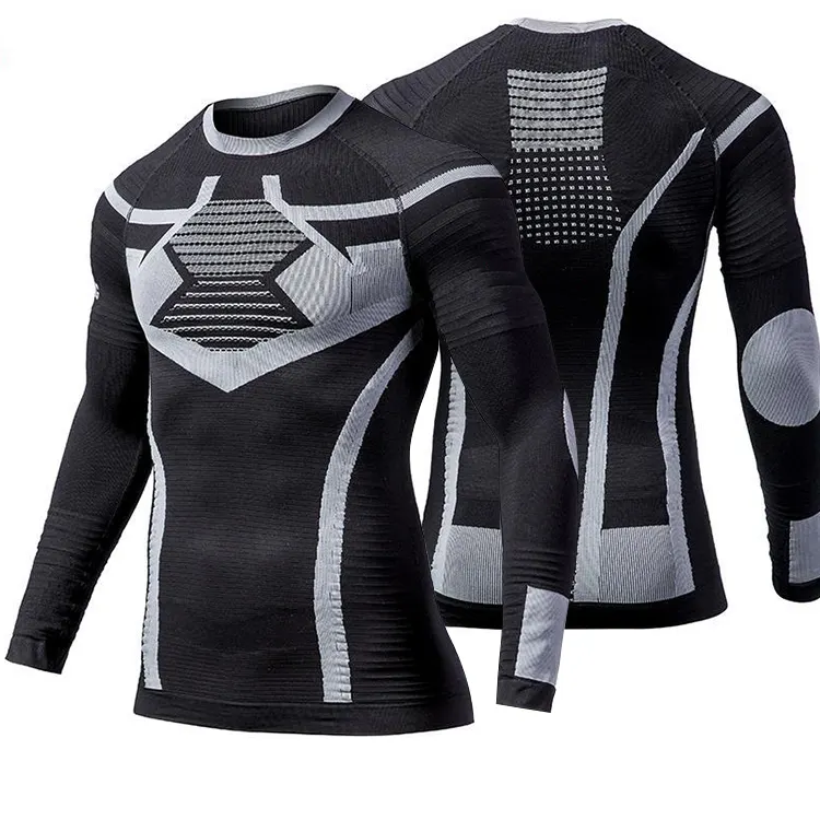Camisas de compresión de punto sin costuras que absorbe el sudor, Protector térmico de secado rápido, ropa de esquí y nieve, camisas de Motocross para hombres