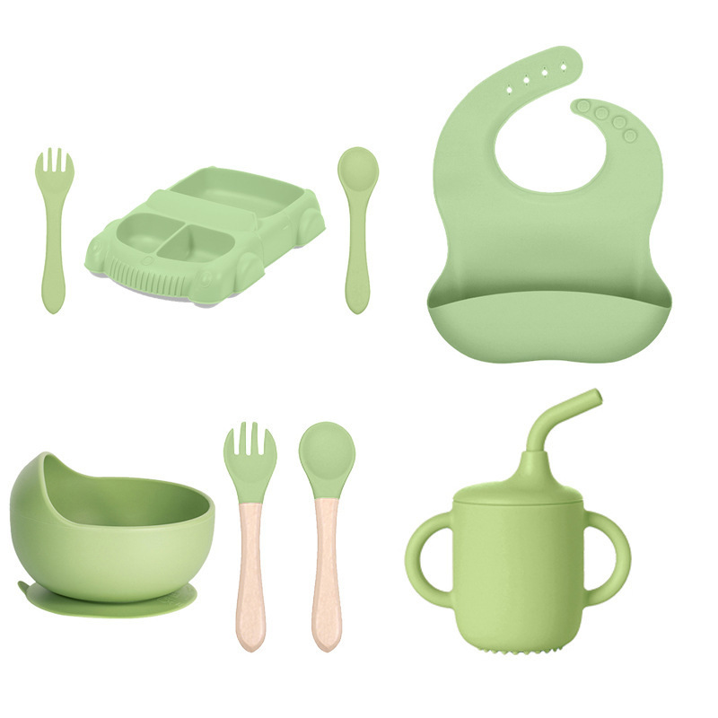 Juego de platos llanos verde claro (8 piezas)