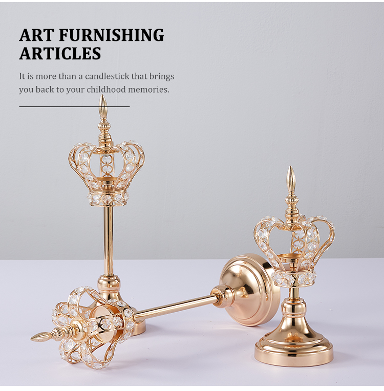 Zhuoyun Crown Design Home Party Wedding Table Centerpiece Gold Metal Candle Holder