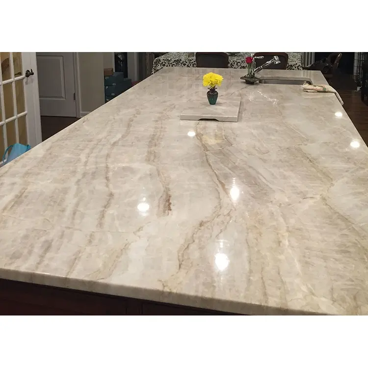 YD STONE Bancada de pedra natural Taj Mahal Quartzito Branco Cozinha Granito Bancada de trabalho pré-fabricada