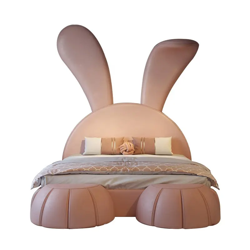 MIDOSO Modern infantil cama foreskin macio madeira Montessori cama estofada com grandes orelhas de coelho Design Desenhos animados da menina