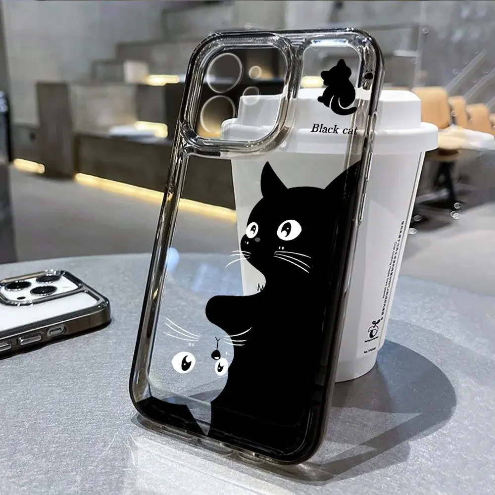 Capa de silicone para celular, capa fofa de gato fofo de desenho animado para o iphone 11, iphone 13 15 pro max 12 14 pro xs xr x 7 8 se, capa transparente e macia