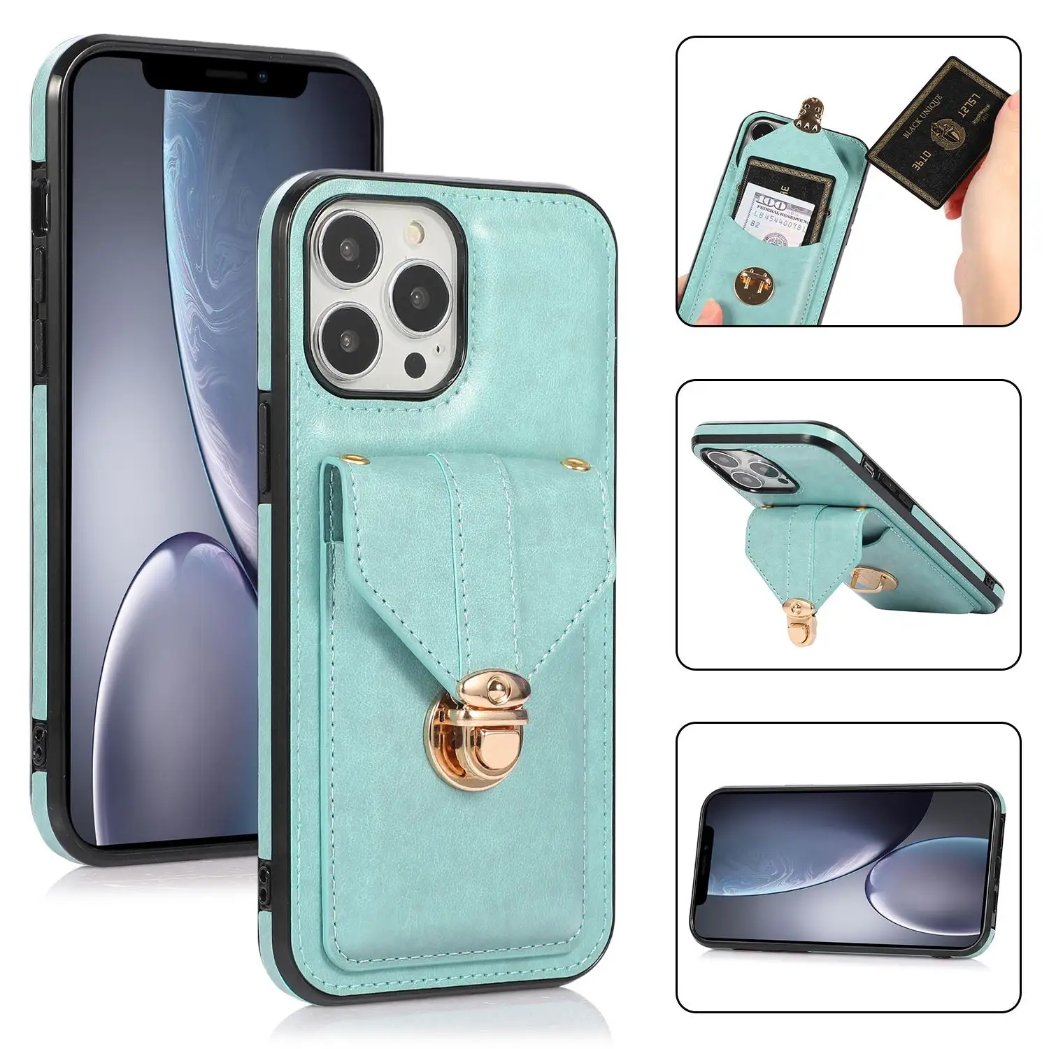 2023 pour iPhone 15 Pro Max étui portefeuille avec porte-cartes en cuir