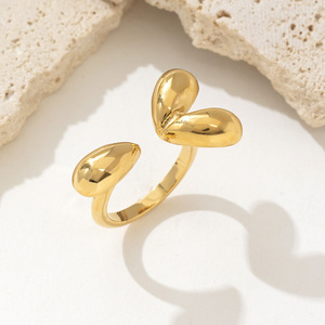 Women Love Jewelry Gift Exclusive Design Metal 18K Gold Plated <strong>Stainless</strong> Steel Adjustable Heart Open <strong>Ring</strong>