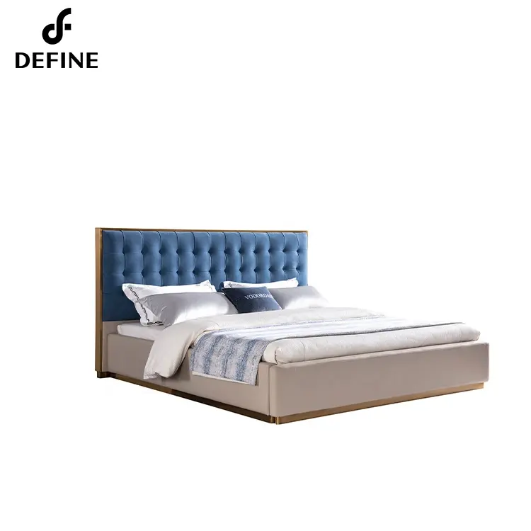Fivela de ouro azul tipo italiana, moldura de ouro, camas de designer para quarto, venda imperdível
