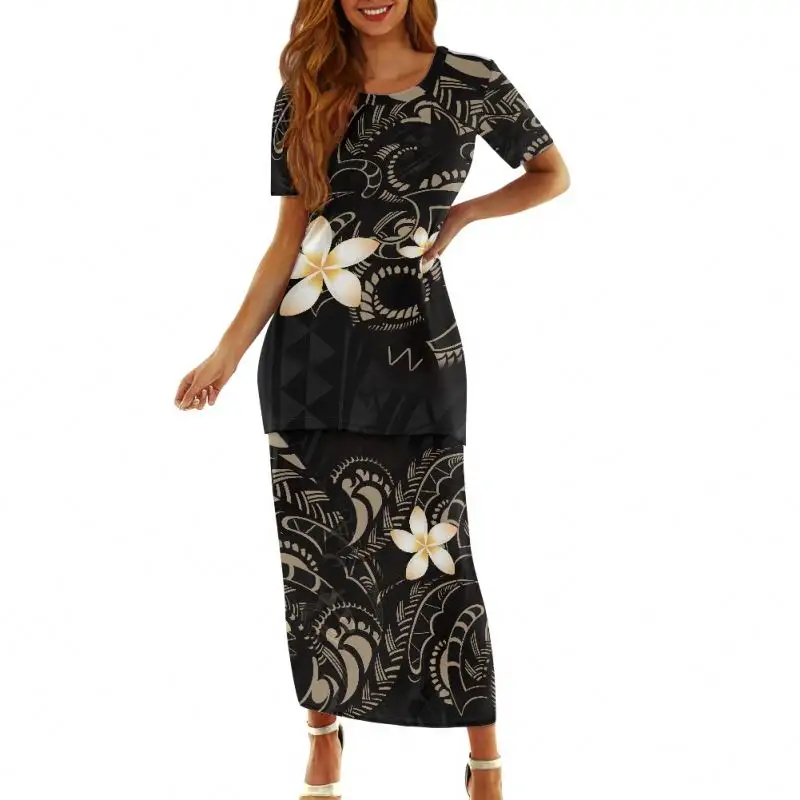 Puletasi Polynesian Tribal Island abito manica corta Samoan Puletasi Maxi Dress Ladies 2pcs Hibiscus Plus Size donna nuovo design