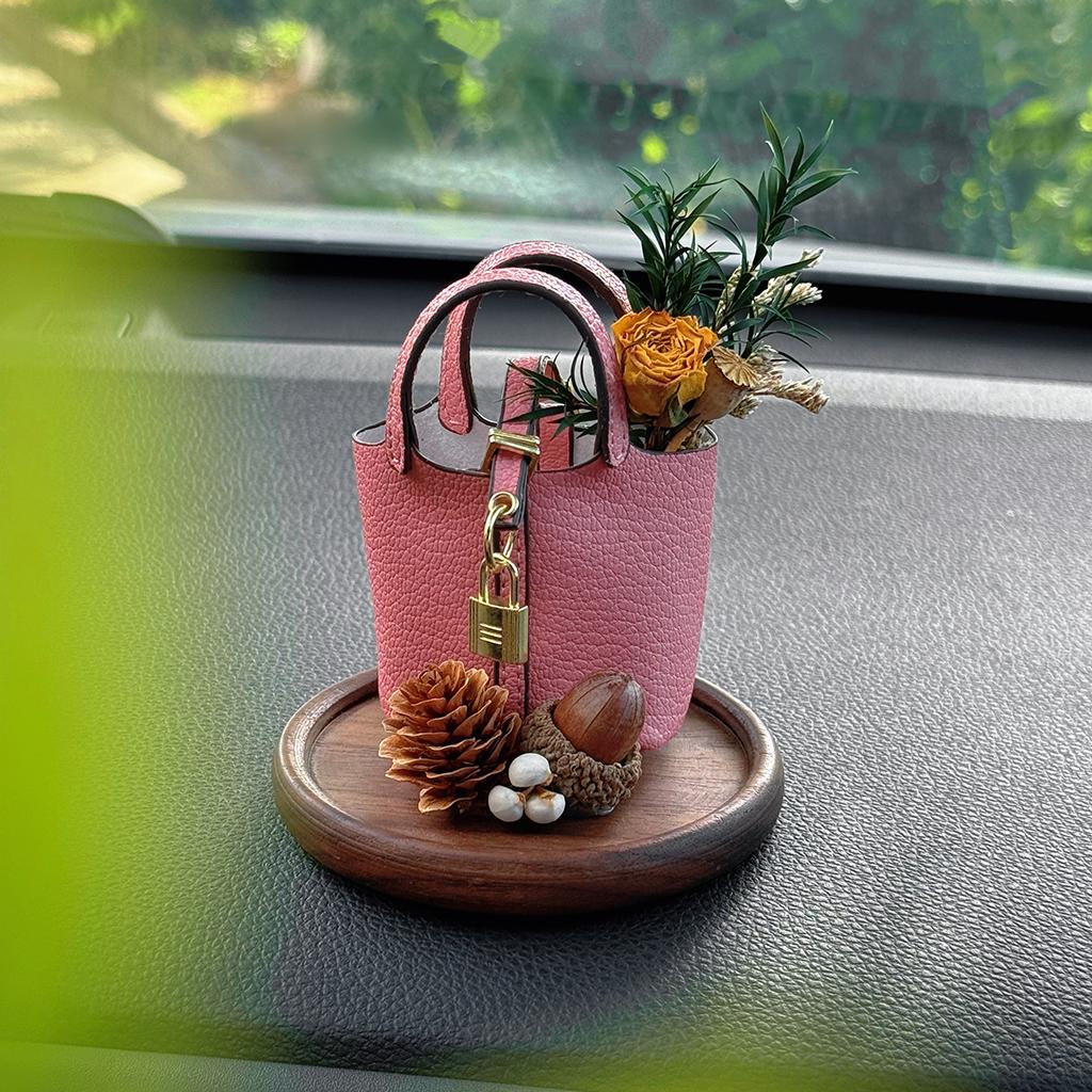 Pink handbag + Yellow roses