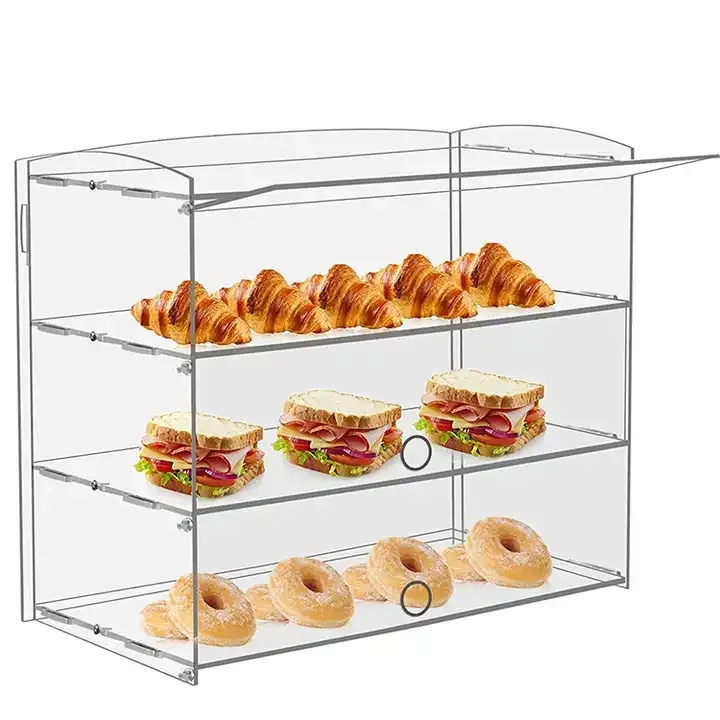 Exibição de acrílico personalizada do bolo, caixa de acrílico da banheira do pão da loja