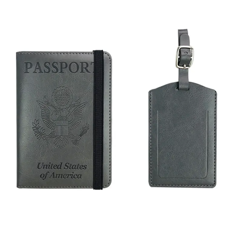 Porta passaporto sottile e Set di etichette per bagagli custodia per passaporto in pelle PU RFID da viaggio