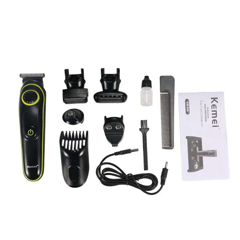 Kemei KM-696 5-en-1 recortador de pelo profesional recargable USB Barbero Scisor conjunto eléctrico multifunción de corte de pelo de la máquina