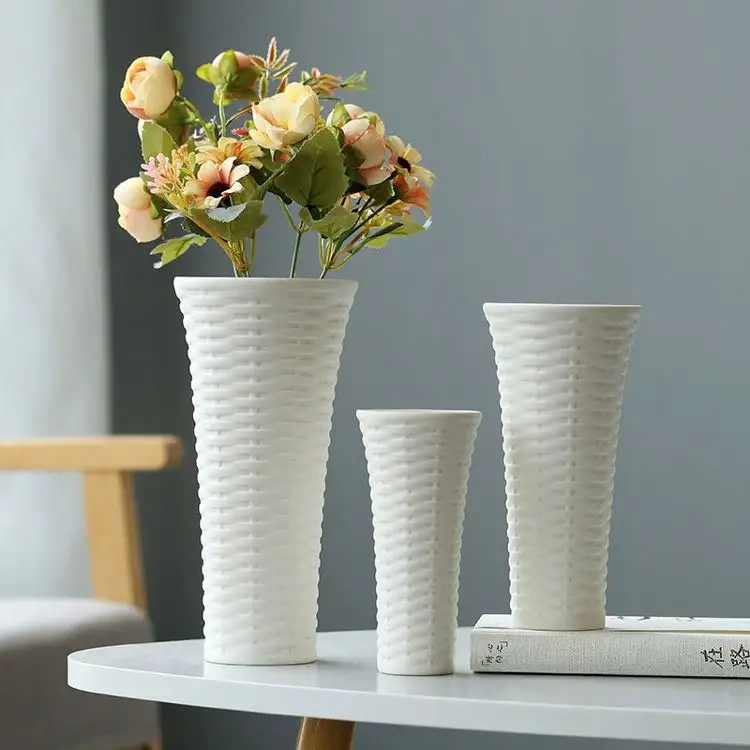 Jarrón de flores con diseño de tejido de cerámica ecológico Nordico, decoración del hogar de mesa, Jarron con Metal esmaltado mate y tipos de piedra