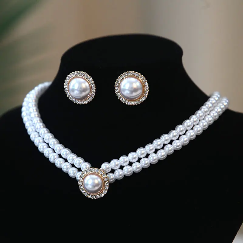 Collier de perles Vintage boucles d'oreilles fait à la main 14K or perle bijoux ensemble Simple femmes dubaï indien bijoux ensemble de mariage pour la mariée