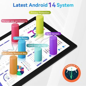 Tableta de 10,1 pulgadas Android 14 Widevine L1 HD Octa-Core 2,0 GHz 8GB RAM 64GB ROM (1TB TF) 4G WiFi 6 para Bluetooth 5,0 PC - Product Image 1