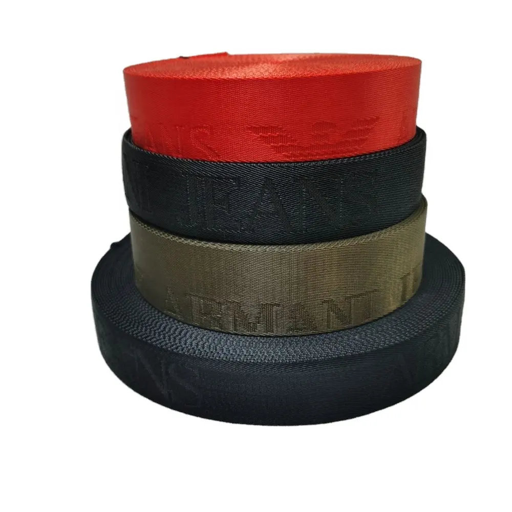 Prezzo di fabbrica cintura stampata con Logo ecologico 1 1.5 pollici in tinta unita con Logo in tessuto Jacquard con tracolla in Nylon personalizzato
