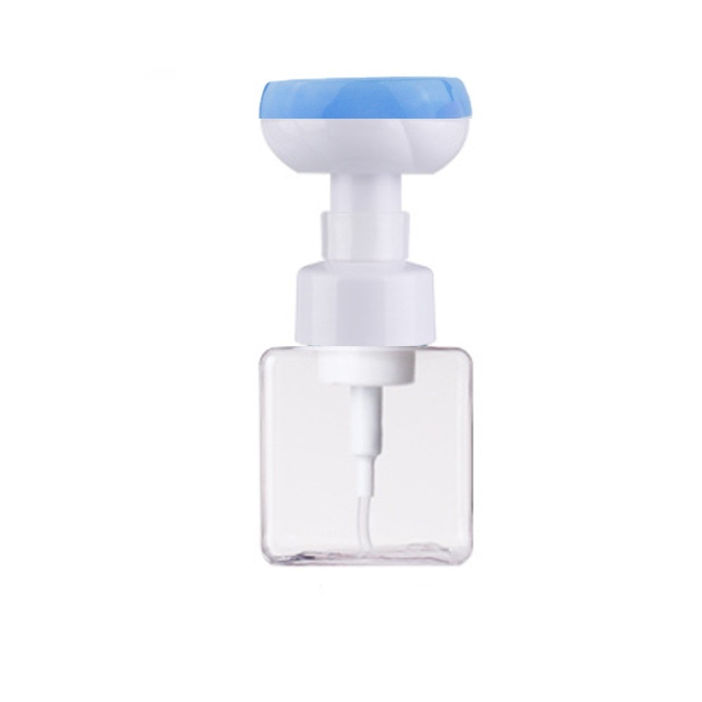 Clear bottle + blue flower pump head