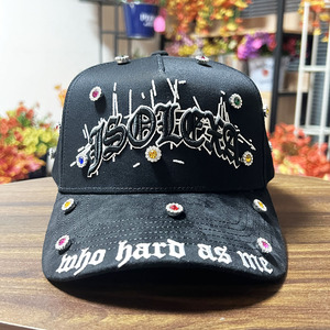 Mode 5 Panel ein Rahmen Hut schwarz Wildleder Kappe Strass Baseball Cap benutzer definierte 3D-Stickerei Satin Futter Gorras benutzer definierte Hut Wildleder - Product Image 2