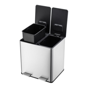 Cubo de basura de acero inoxidable de doble compartimento de 30L con cubo de reciclaje de pedal silencioso para cubo de clasificación silenciosa
