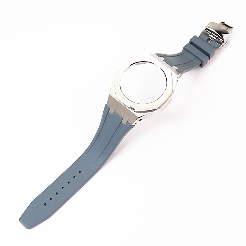 Coquille argenté + bracelet en silicone gris