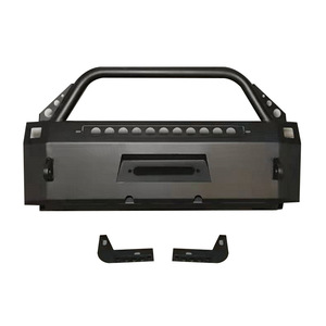 2019 para Toyota para parachoques delantero de 4 corredores con barra de toro negra de acero nueva condición incluye recortes de luz antiniebla - Product Image 2