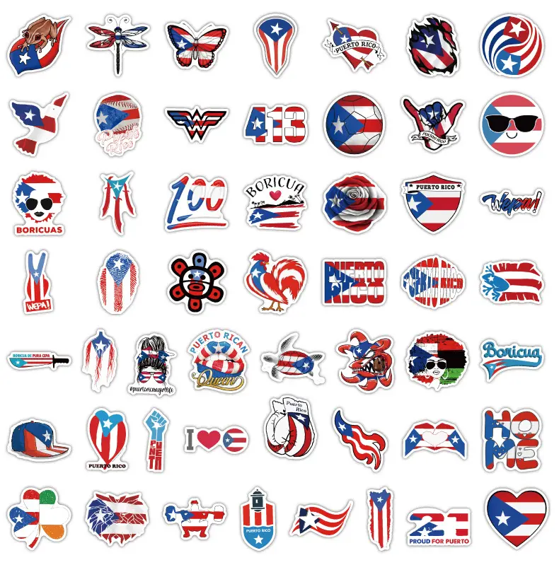 Pegatinas de Puerto Rico, 100 Uds., calcomanías de bandera impermeables, decoración de PVC, decoración DIY para teléfono, guitarra, cuaderno, regalo para amigos, familia