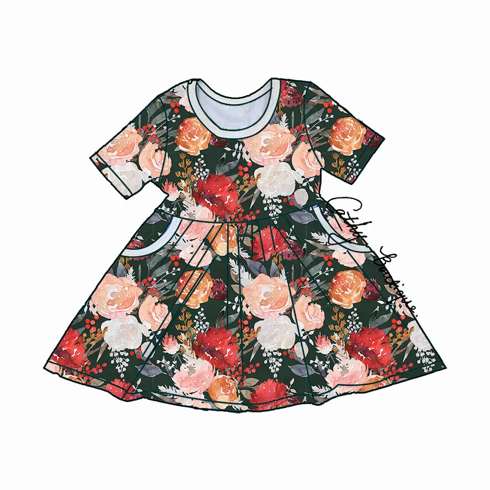 Vestidos florais 11 anos vestidos velhos para crianças Vestidos de noite com bolso para crianças Meninas para meninas Frete grátis 50 crianças curtas