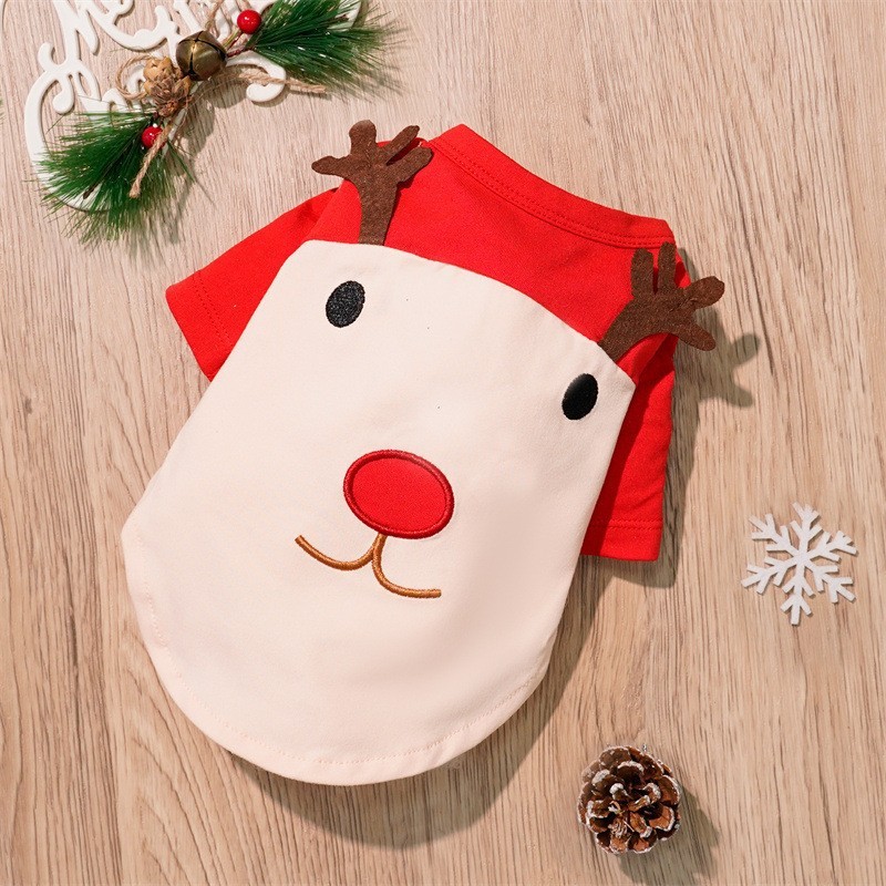 T-shirt de Noël avec visage de renne rouge et blanc