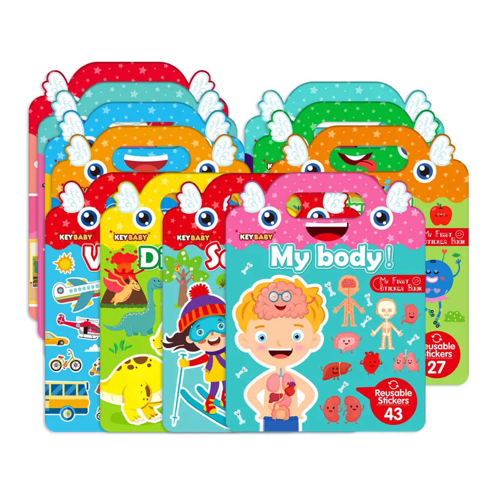 All'ingrosso keybaby cartoon adesivi giocattolo riutilizzabili impermeabili per bambini bambini 2-4 educazione prescolare apprendimento jelly sticker book