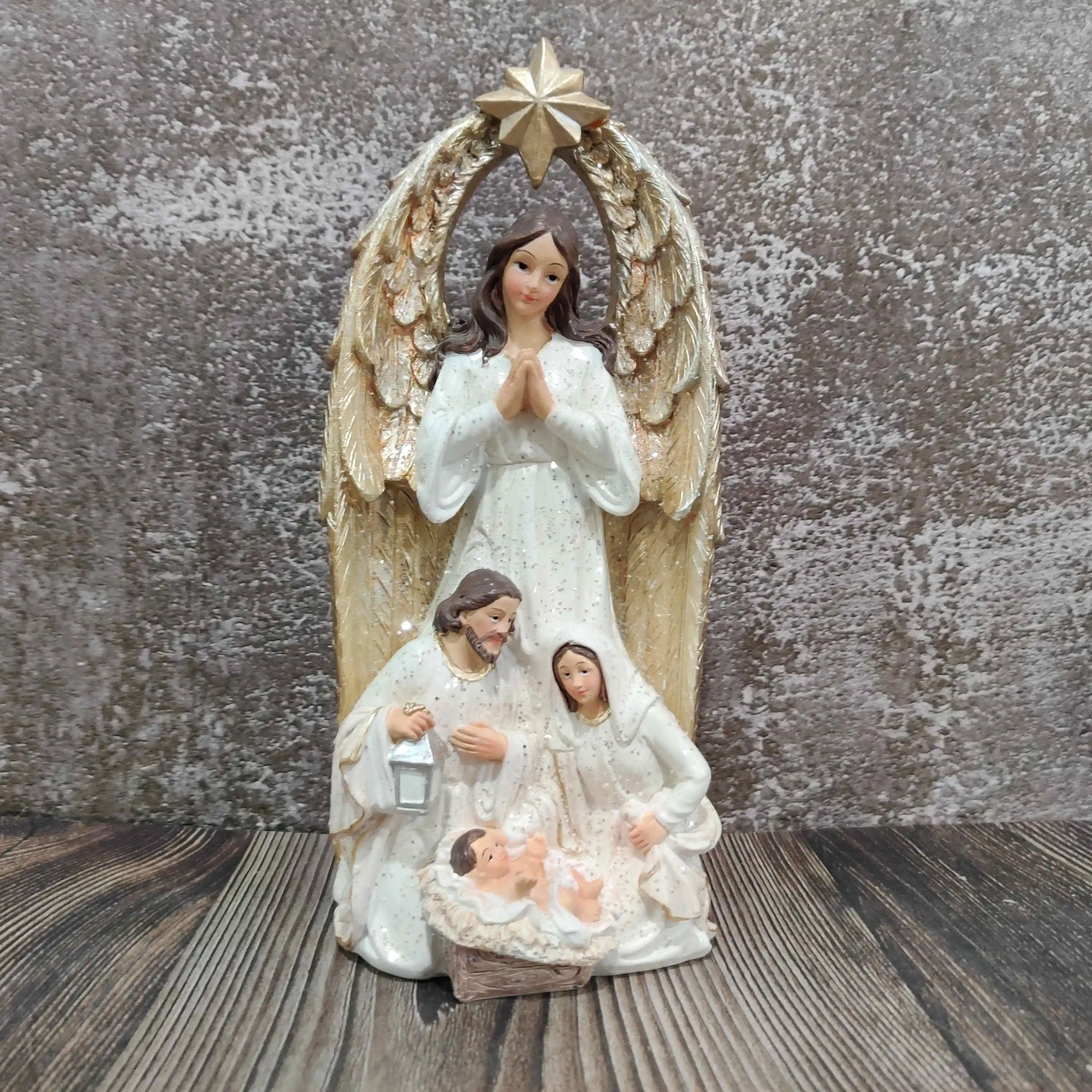 Mr.ou Estátua de resina de guardian da Sagrada Família, estatueta de anjo em poliresina, presépio de natal, enfeites de resina