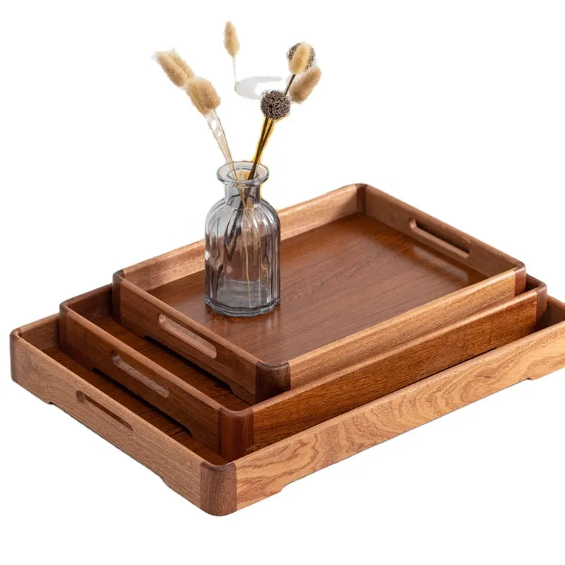 Plateau de service à café en bois avec poignées pour plateaux décoratifs en bois pour Table basse