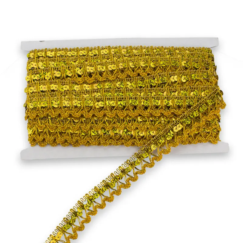 25MMコスチューム縫製編組スパンコールレーストリミングDIY服ダンスウェアアクセサリー装飾スパンコールゴールド生地トリム