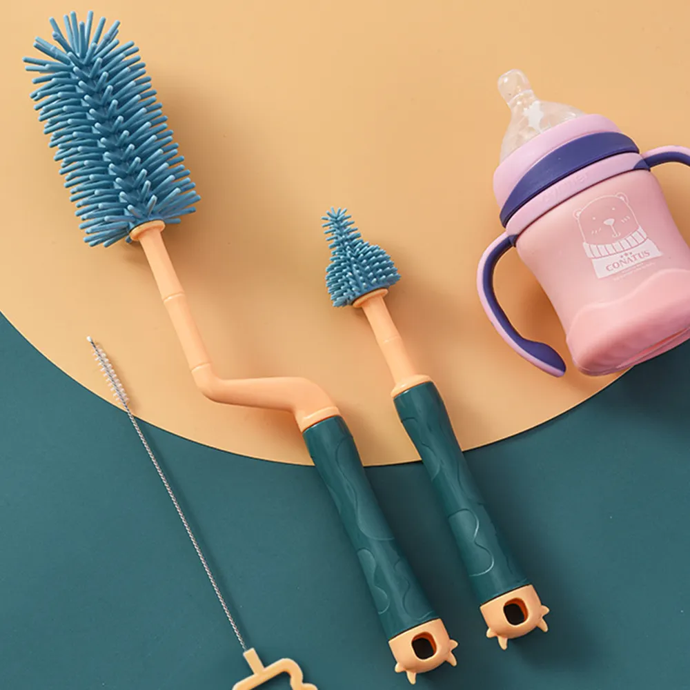 Escova de limpeza de garrafa de bebê, kit de ferramenta de limpeza e lavagem de mamilo para bebês