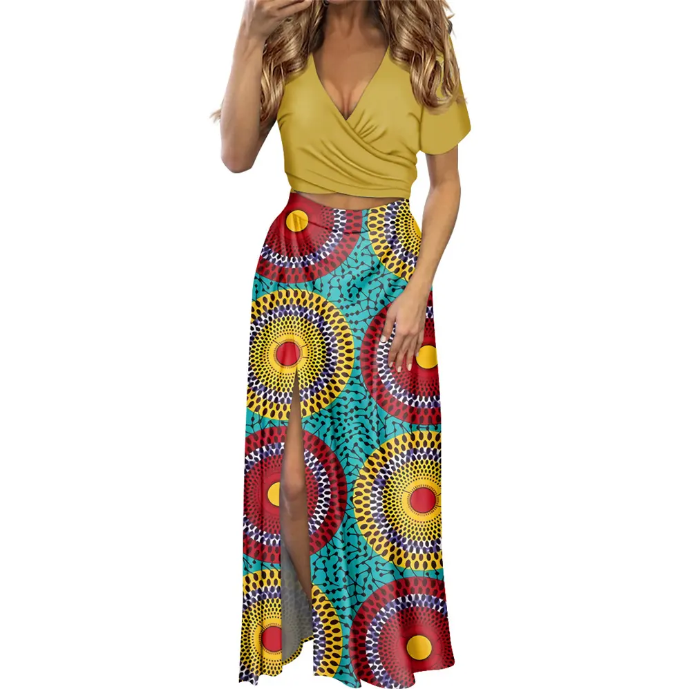 Kitengé — tunique fendue pour femme, vêtement Sexy avec col en v, tunique de grande taille, 2020