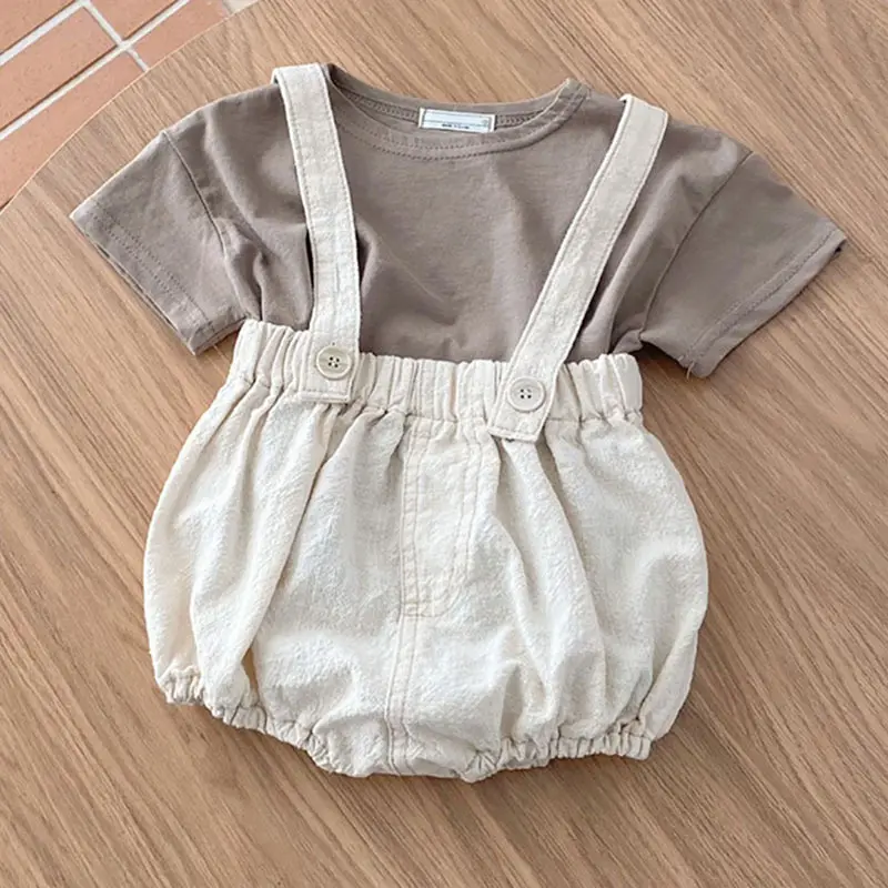 Carino di alta qualità bambino estate denim vestiti per bambini bottone bretella tasca pantaloncini di colore solido bretelle neonato