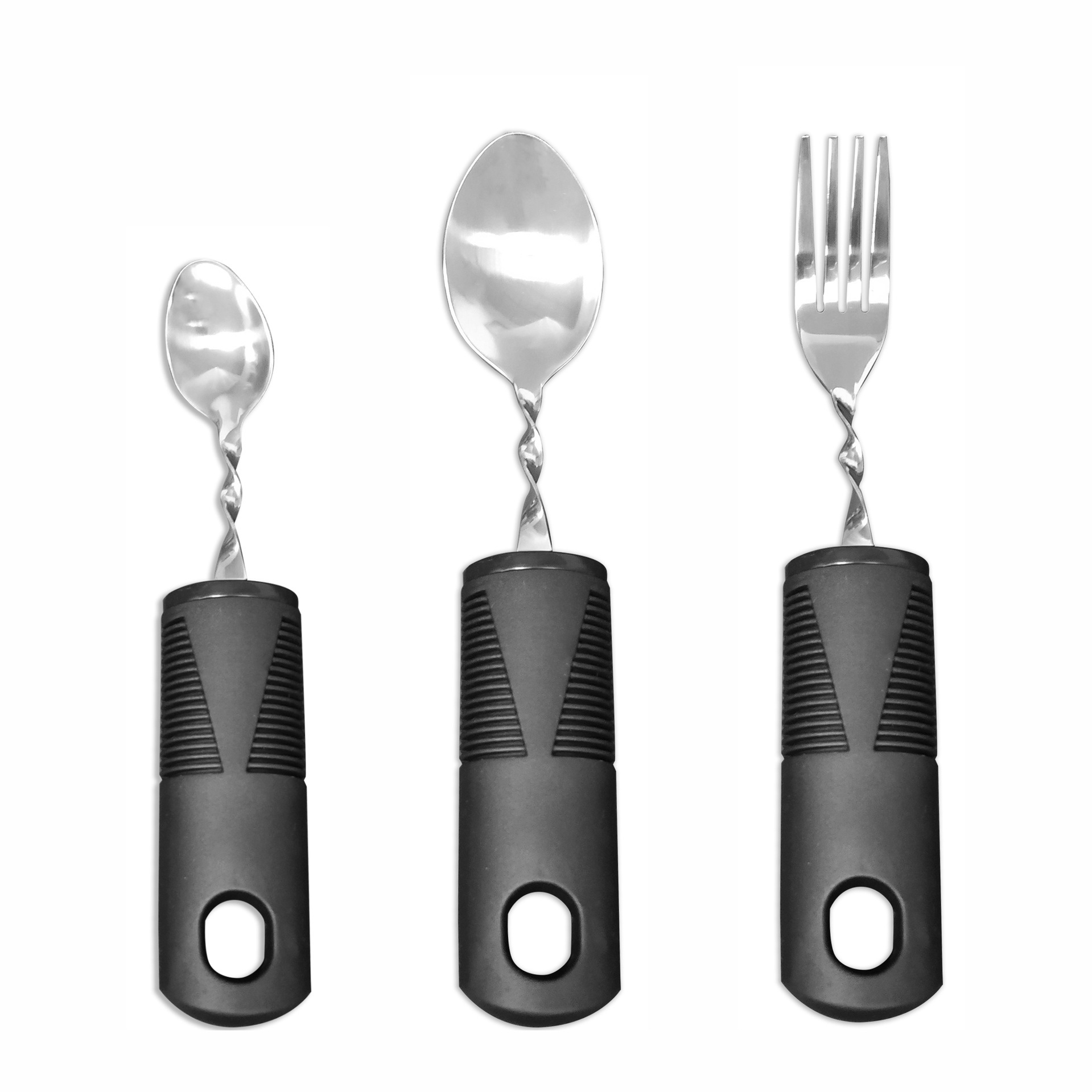 Ensemble de 3 pièces : fourchette à large manche courbé noire, cuillère.