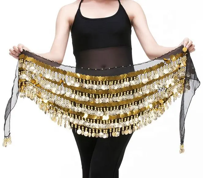 Bestdance Belly Dance 5 Layers Coins Hip Scarf Belt Dance Costume Skirt Festival Performance Wear