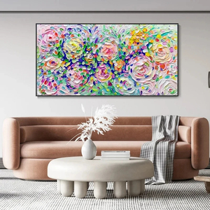 カラフルなモダンアートブルーミングフラワーキャンバステクスチャ油絵モダン抽象絵画フラワーリビングルームの装飾クリスマスギフト