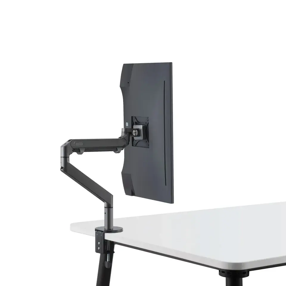 Meja Kantor Adjustable Aluminium Alloy Hitam Single Arm Monitor Komputer Berdiri Mount